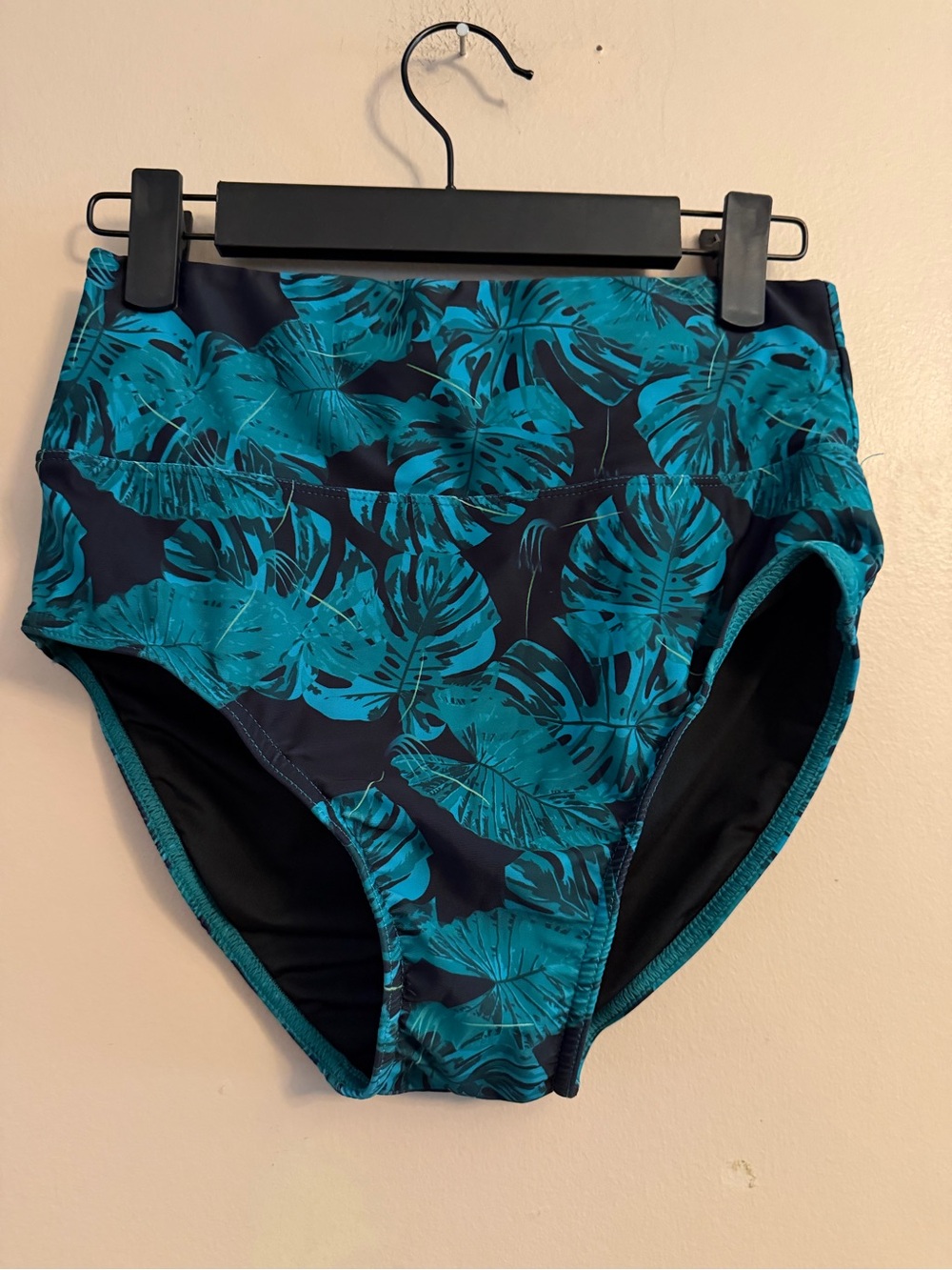 High-Waist Tropical Leaf Bikini Bottoms - Teal